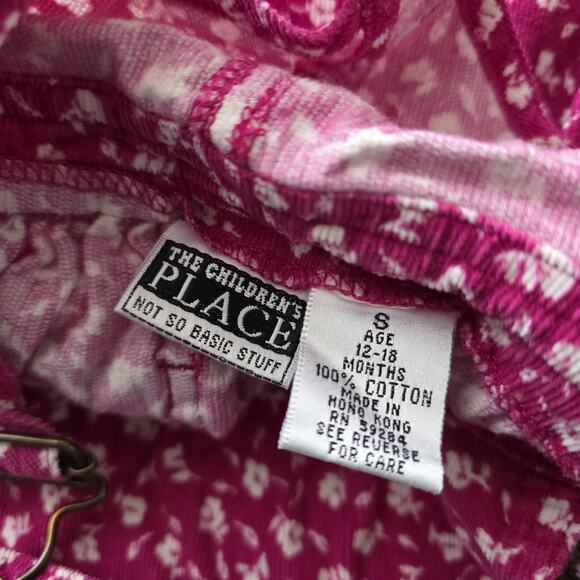 Vtg 90s The Childrens Place Corduroy Overall Dress Floral 12-18M Pnk Cottagecore - Picture 6 of 6